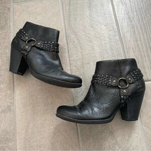 B.O.C. Black Lacey Stacked HeeL Ankle Boots Size 8